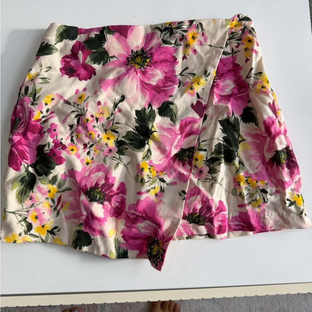 Abercrombie & Fitch Linen Floral Wrap Skort
